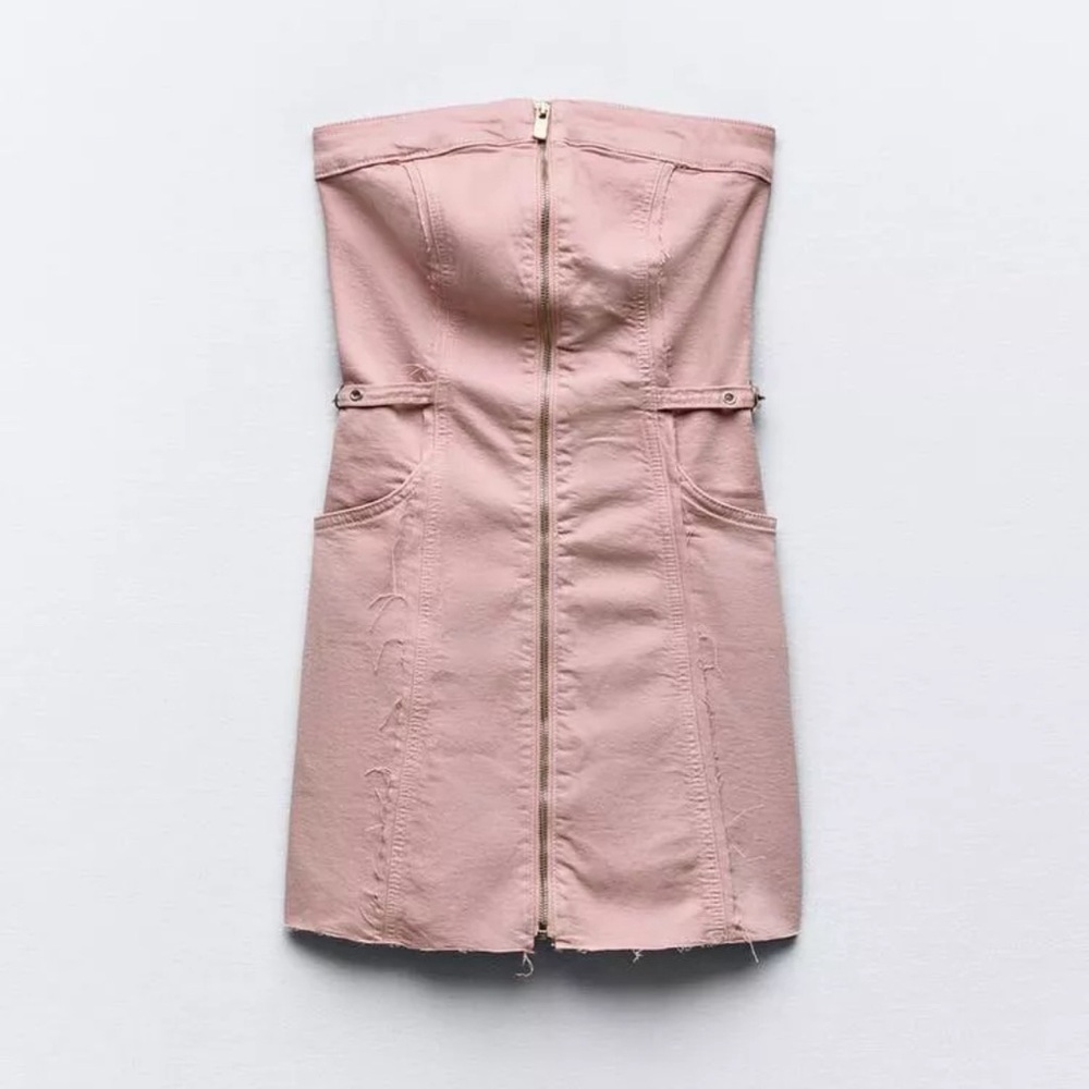 Zara Side Buckle Denim Mini Dress Pink